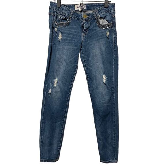 Juniors Jolt Distressed Medium Wash Skinny Jeans - Picture 1 of 8